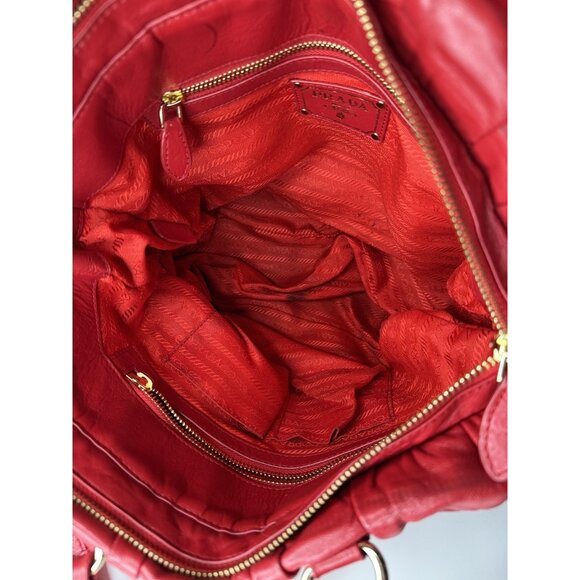 Prada Napa Gauffre Tessuto Red Leather Two Way Bag - Picture 4 of 16